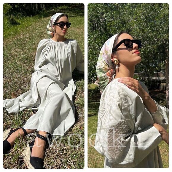 H&M Conscious Collection Green Lace Trimmed Slit Dress - Picture 5 of 8